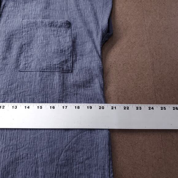 Nyland Shirt Tunic Dress Sz L Blue Crinkle Button Up Collared Sleeveless Casual - Picture 5 of 11